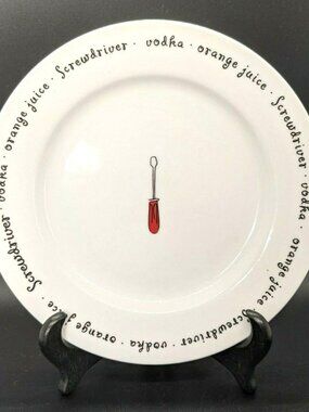 Pottery Barn Bar Lingo Plate Set of 5 Cocktail Drink Recipe Appy Dessert Dish 8"